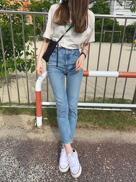 「HOLIDAY（ホリデイ）のHOLIDAY PACKABLE POCHETTE ホリデイパッカブルポシェット（ショルダーバッグ）」を使った、Sato*さん（レディース・164cm）の春コーディネート