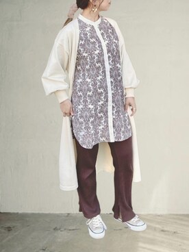 「reca（レカ）のアイテム（レギンス/スパッツ）」を使った、𝚖𝚊𝚛𝚛𝚘𝚗さん（レディース・160cm）の春コーディネート