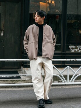 「ノーカラージャケット」｜kengoさん（メンズ・180cm）の冬コーディネート