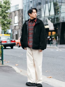 「赤チェック」｜「アイテム（ブルゾン）」を使った、kengoさん（メンズ・180cm）の冬コーディネート