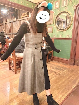 「チェックワンピース」｜「アイテム（ジャンパースカート）」を使った、みっぽんさん（レディース・151cm）の秋コーディネート
