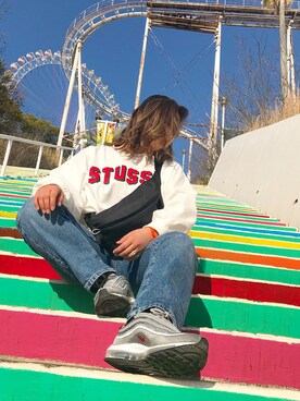 「kicks」｜「アイテム（スウェット）」を使った、あんぴすさん（レディース・156cm）の春コーディネート