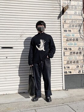 「Yohji Yamamoto（ヨウジヤマモト）のアイテム（ニット/セーター）」を使った、Shuya Ishigeさん（メンズ・162cm）の冬コーディネート