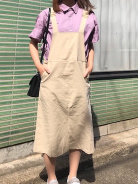 「ビッグシャツ」｜「アイテム（ジャンパースカート）」を使った、とりさん（レディース・155cm）の秋コーディネート
