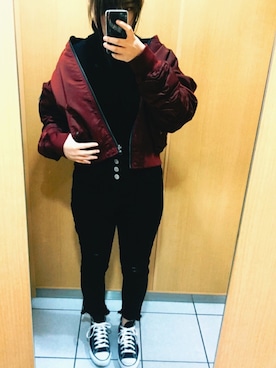 「HARE（ハレ）のアイテム（MA-1）」を使った、ヒロタさん（レディース・161cm）の冬コーディネート