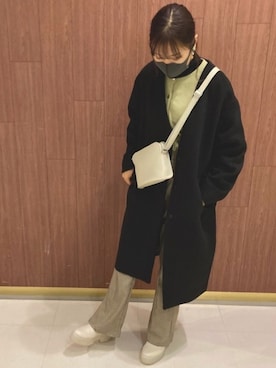 「LOWRYS FARM（ローリーズファーム）のアイテム（ノーカラーコート）」を使った、ミナちゃんさん（レディース・155cm）の冬コーディネート