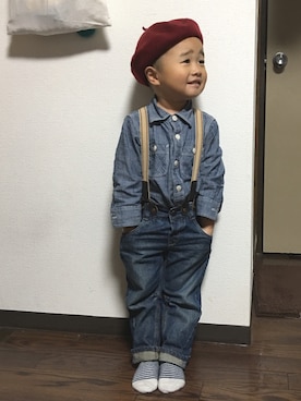 「babygap」｜「アイテム（ハンチング/ベレー帽）」を使った、むちむちくんさん（キッズ・90cm）の冬コーディネート