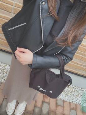 「UNIQLO（ユニクロ）のアイテム（ライダースジャケット）」を使った、Uさん（レディース・153cm）の春コーディネート