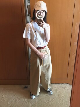 「JEANASIS（ジーナシス）のスクエアバックルレザーベルト/765593（ベルト）」を使った、manaさん（レディース・155cm）の春コーディネート