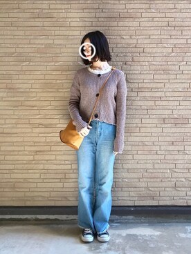 「mystic（ミスティック）のアイテム（カーディガン/ボレロ、ピンク系）」を使った、manaさん（レディース・155cm）の春コーディネート