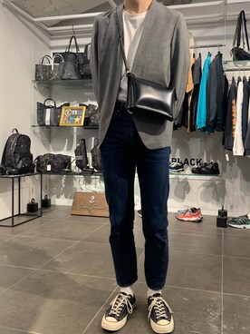 「B2nd」｜「アイテム（ノーカラージャケット）」を使った、みうらさん（メンズ・177cm）の春コーディネート