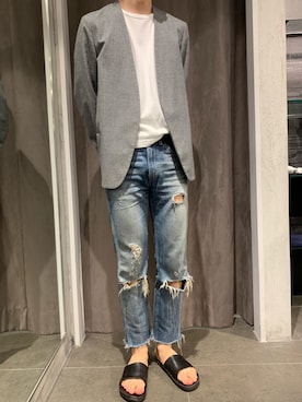 「B2nd」｜「アイテム（ノーカラージャケット）」を使った、みうらさん（メンズ・177cm）の夏コーディネート