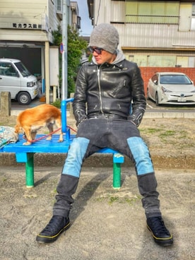 「ラフコーデ」｜「アイテム（ライダースジャケット）」を使った、KOHさん（メンズ・172cm）の春コーディネート