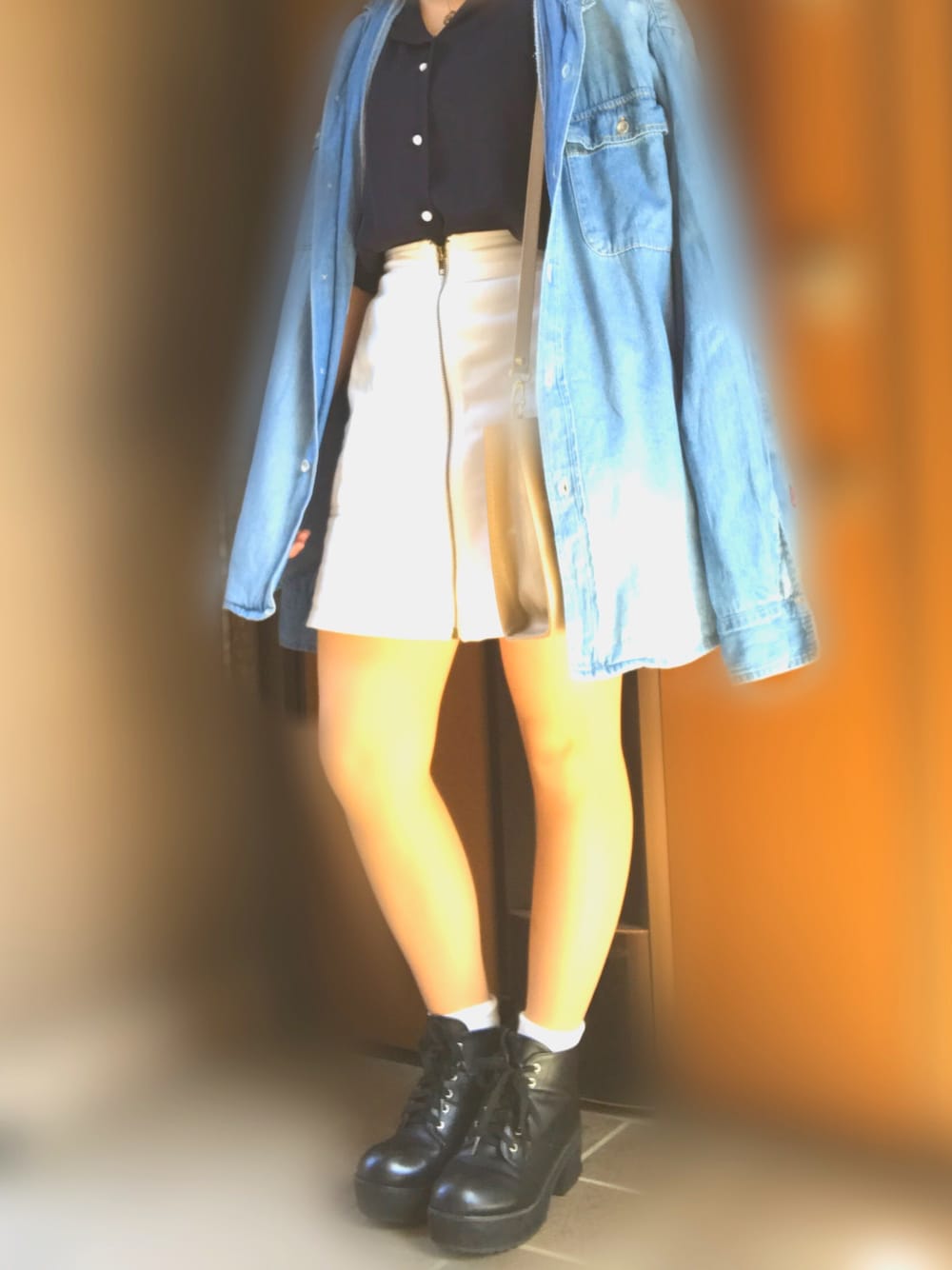 「カジュアルコーデ、高校生」｜「GOGOSINGのアイテム（シャツ/ブラウス、ブルー系）」を使った、taiyunaさん（レディース・151cm）の秋コーディネートの1枚目の写真