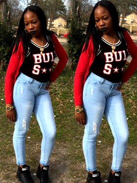 「GOLD RUSH（ゴールドラッシュ）のアイテム」を使った、Geraldesha Smithさん（レディース・163cm）の春コーディネート