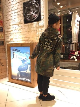 「迷彩」｜「アイテム（モッズコート）」を使った、きゃらさわさん（レディース・153cm）の秋コーディネート