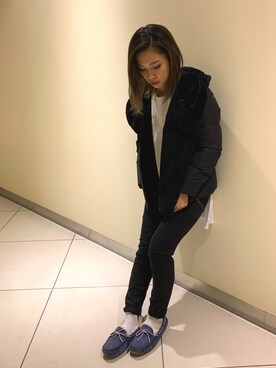 「ムートン」｜「アイテム（ダウンジャケット/コート）」を使った、きゃらさわさん（レディース・153cm）の秋コーディネート