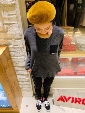 「アイテム（ハンチング/ベレー帽、イエロー系）」を使った、きゃらさわさん（レディース・153cm）の秋コーディネート