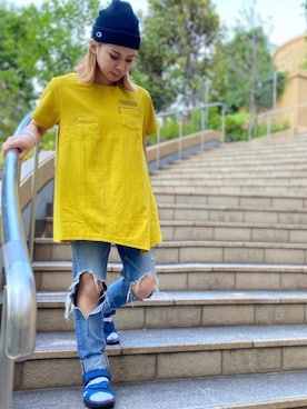 「AVIREX（アヴィレックス）のアイテム（チュニック）」を使った、きゃらさわさん（レディース・153cm）の春コーディネート