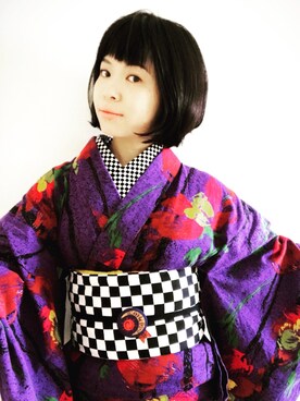 「アイテム（ブローチ/コサージュ、パープル系）」を使った、さくらんさん（レディース・154cm）の夏コーディネート