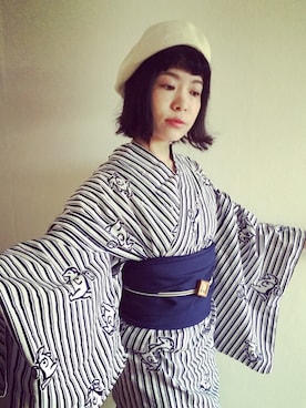 「古着」｜「アイテム（浴衣）」を使った、さくらんさん（レディース・154cm）の夏コーディネート