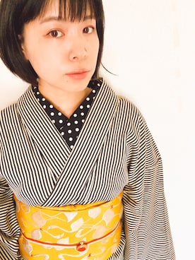 「アイテム（着物、イエロー系）」を使った、さくらんさん（レディース・154cm）の夏コーディネート
