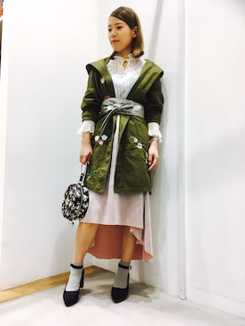 「AS KNOW AS PINKY（アズノゥアズピンキー）のアイテム（モッズコート）」を使った、よこやまさん（レディース・159cm）の冬コーディネート