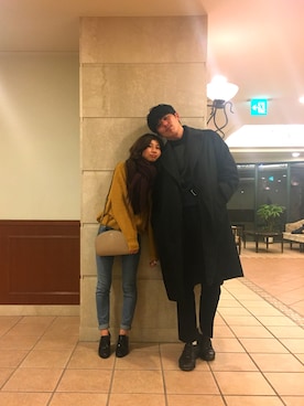 「COMOLI（コモリ）のアイテム（ステンカラーコート）」を使った、kchanminkさん（メンズ・183cm）の冬コーディネート