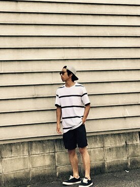 「H&M（エイチ・アンド・エム）のアイテム（キャップ、グレー系）」を使った、理一さん（メンズ・163cm）の夏コーディネート