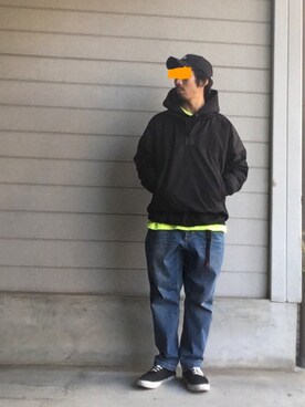 「Dickies（ディッキーズ）のアイテム（キャップ、ブラック系）」を使った、理一さん（メンズ・163cm）の春コーディネート