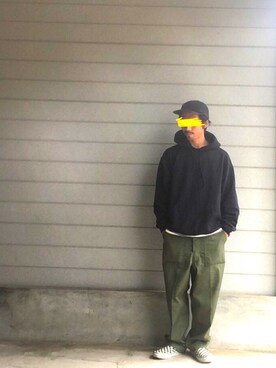 「OVERRIDE（オーバーライド）のアイテム（キャップ、ブラック系）」を使った、理一さん（メンズ・163cm）の春コーディネート