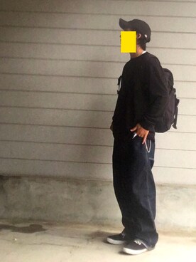 「GU（ジーユー）のアイテム（Tシャツ/カットソー、ブラック系）」を使った、理一さん（メンズ・163cm）の春コーディネート