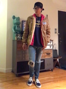 「minedenim」｜「アイテム（その他アウター）」を使った、LKさん（メンズ・178cm）の冬コーディネート