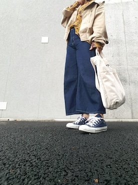 「Ameri（アメリ）のBAGGY MILITARY JACKET（ミリタリージャケット）」を使った、reeさん（レディース・158cm）の春コーディネート