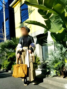 「AMERI」｜「アイテム（ライダースジャケット）」を使った、reeさん（レディース・158cm）の冬コーディネート