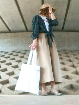 「Ameri（アメリ）のアイテム（トートバッグ）」を使った、reeさん（レディース・158cm）の春コーディネート