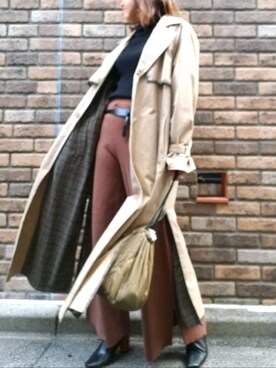 「リバーシブル」｜「アイテム（トレンチコート）」を使った、reeさん（レディース・158cm）の秋コーディネート
