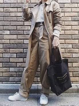 「BEAMS BOY（ビームスボーイ）のアイテム（トレンチコート）」を使った、reeさん（レディース・158cm）の春コーディネート