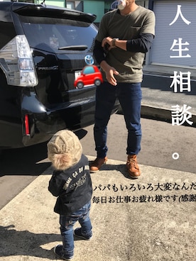 「COMME CA DU MODE（コムサデモード）のアイテム（トップス）」を使った、ぽみさん（キッズ・70cm）の秋コーディネート