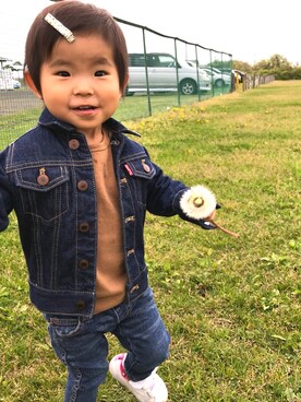 「秋のブラウンスタイル」｜「アイテム（デニムジャケット）」を使った、ぽみさん（キッズ・80cm）の秋コーディネート