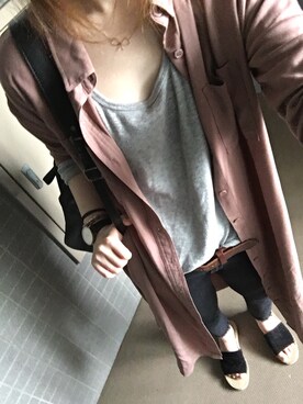 「くすみピンク」｜「アイテム（シャツワンピース）」を使った、sayakaさん（レディース・158cm）の夏コーディネート