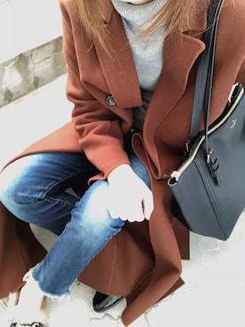 「Ungrid（アングリッド）のインディゴフレイドヘムストスリ（デニムパンツ）」を使った、sayakaさん（レディース・158cm）の冬コーディネート