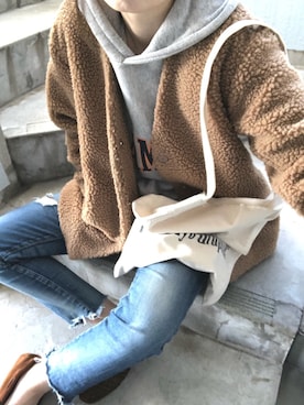 「Ungrid（アングリッド）のフレイドヘムストスリ（デニムパンツ）」を使った、sayakaさん（レディース・158cm）の冬コーディネート