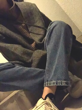 「CONVERSE（コンバース）のCONVERSE コンバース ONE STAR(A) 32340280 OX *WHITE/BLACK （スニーカー）」を使った、sayakaさん（レディース・158cm）の冬コーディネート