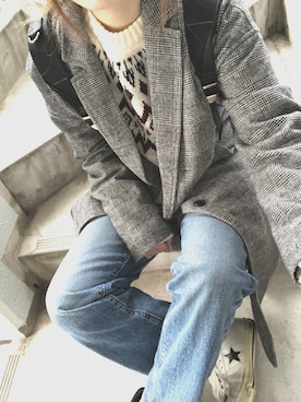 「CONVERSE（コンバース）のCONVERSE コンバース ONE STAR(A) 32340280 OX *WHITE/BLACK （スニーカー）」を使った、sayakaさん（レディース・158cm）の冬コーディネート