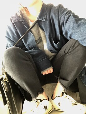 「CONVERSE（コンバース）のCONVERSE コンバース ONE STAR(A) 32340280 OX *WHITE/BLACK （スニーカー）」を使った、sayakaさん（レディース・158cm）の冬コーディネート