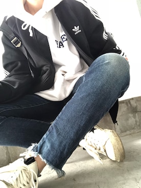 「CONVERSE（コンバース）のCONVERSE コンバース ONE STAR(A) 32340280 OX *WHITE/BLACK （スニーカー）」を使った、sayakaさん（レディース・158cm）の冬コーディネート