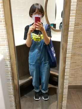 「osharewalker（オシャレウォーカー）のアイテム（オールインワン・サロペット）」を使った、makoさん（レディース・153cm）の夏コーディネート