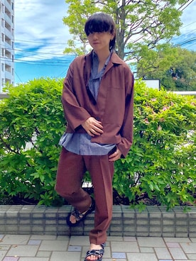 「markaware（マーカウェア）のアイテム（スラックス）」を使った、RYOさん（メンズ・165cm）の春コーディネート