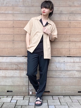 「markaware（マーカウェア）のアイテム（スラックス）」を使った、RYOさん（メンズ・165cm）の春コーディネート